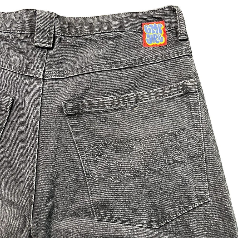 Empyre Easy Now Jeans 32 Faded Black Baggy Skate Denim Embroidered Drawstring